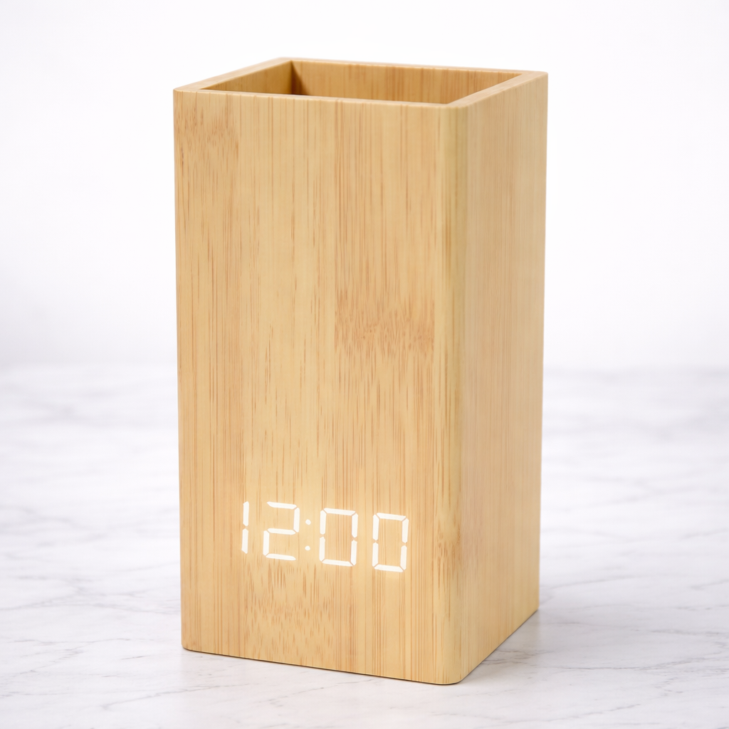 Bamboo Pen Holder Clock